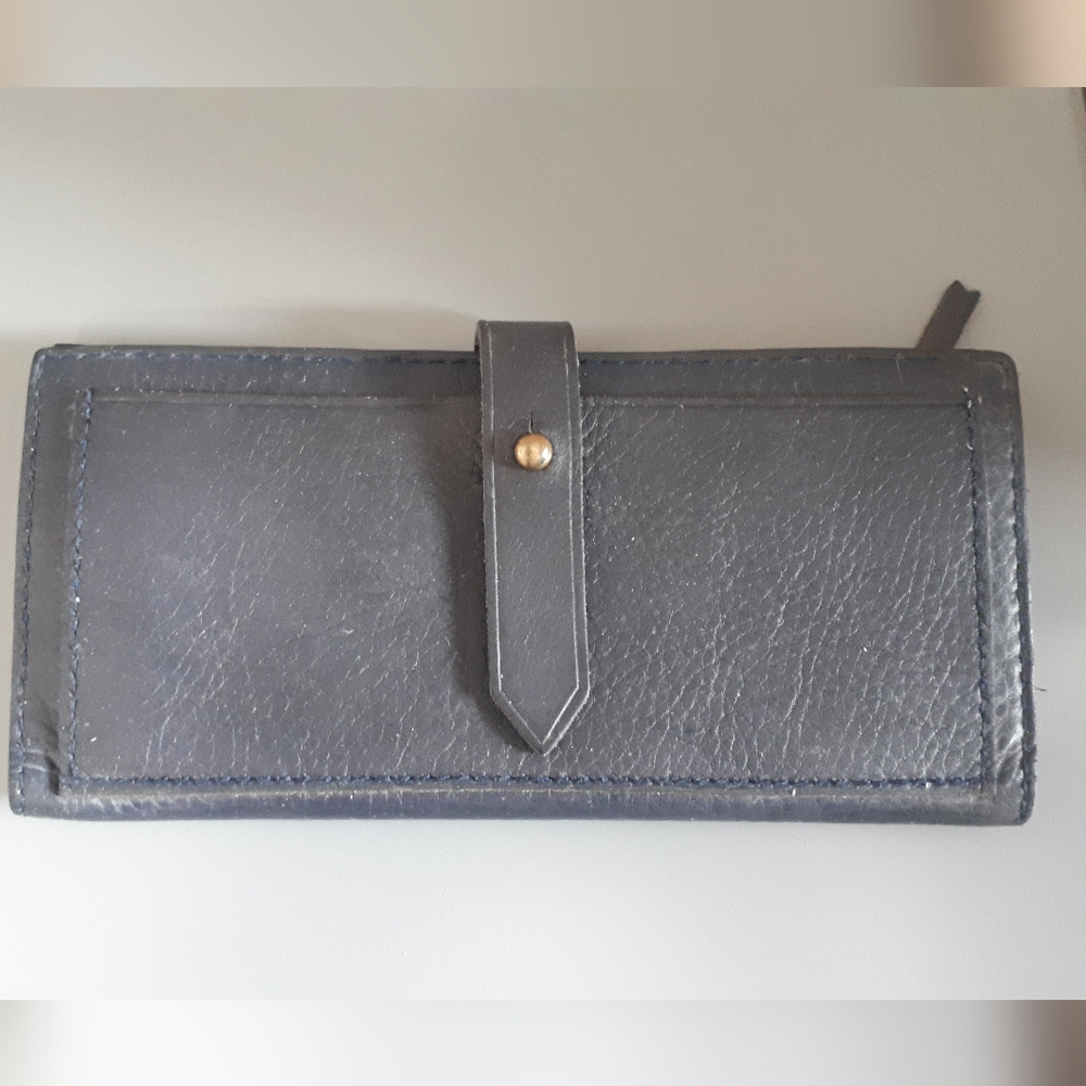 Navy Blue Leather Wallet with Strap